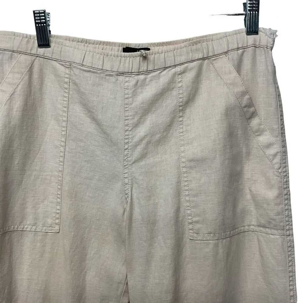 J. Crew Women's Linen Cotton Ankle Pants Size XS Beige Pull On Wide Leg‎